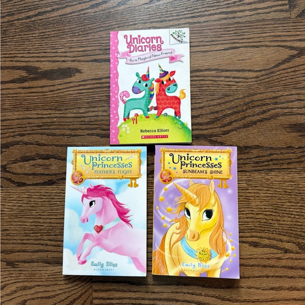 Unicorn princesses 1&8 and unicorn diaries 1 books
